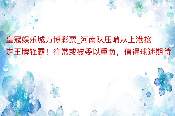 皇冠娱乐城万博彩票_河南队压哨从上港挖走王牌锋霸！往常或被委以重负，值得球迷期待