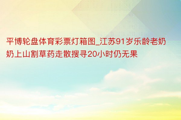 平博轮盘体育彩票灯箱图_江苏91岁乐龄老奶奶上山割草药走散搜寻20小时仍无果