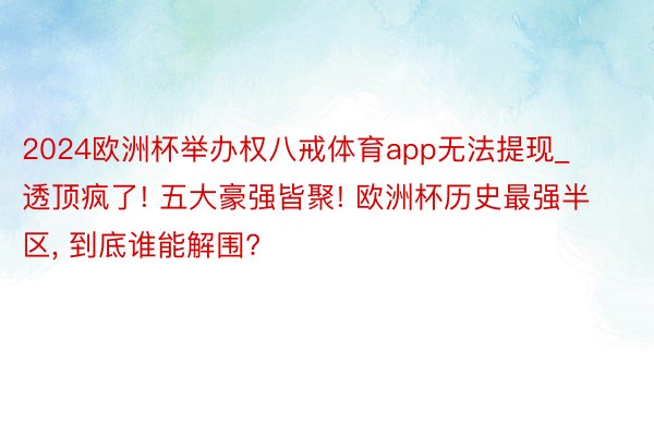 2024欧洲杯举办权八戒体育app无法提现_透顶疯了! 五大豪强皆聚! 欧洲杯历史最强半区, 到底谁能解围?